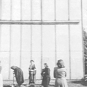 Some of the Land Army in the Victory vegetable garden, NE corner of quad c1940