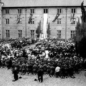 Pilgrim Statue of Our Lady of Fatima enshrined in Sancta Sophia College quadrangle 8 Oct 1951