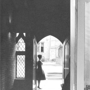 Sancta Sophia College quadrangle through Entrance Hall 1961