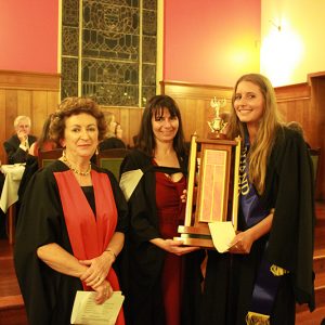 Dr Marie Leech (Right), Rachel Launders (Middle) presenting Award to student - Vale Dinner 2014