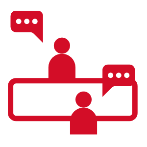 A graphic showing an interview taking place between two people.