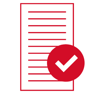A graphic showing a piece of paper with a tick on it.